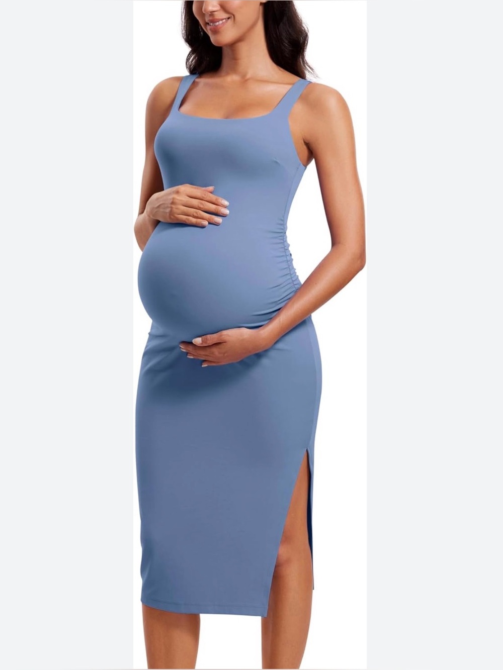CRZ YOGA Maternity Midi Dress in Dusty Blue